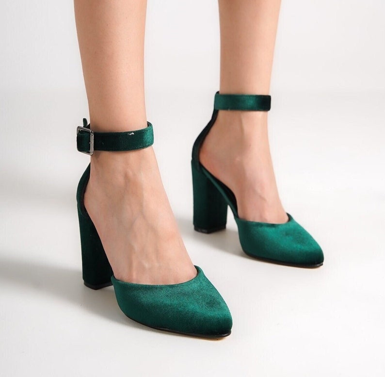 Dark green block heels best sale