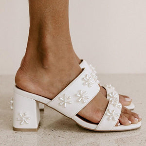 BLOOM MULES - PEARL FLOWER IVORY BRIDAL SHOES