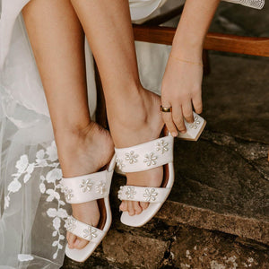 BLOOM MULES - PEARL FLOWER IVORY BRIDAL SHOES