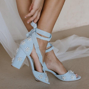 MELODY - BLUE PEARL FLOWER BRIDAL SHOES