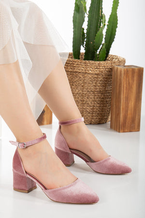 Rose Velvet Shoes with Pearls