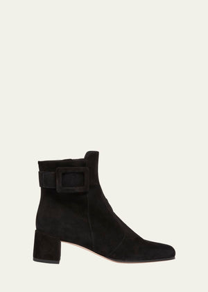 Tres Vivier Suede Buckle Ankle Booties