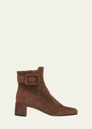 Tres Vivier Suede Buckle Ankle Booties