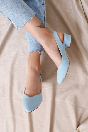 BABY BLUE SUEDE LOW HEEL BRIDAL SHOES