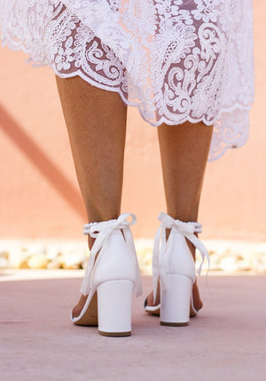 White leather block heels