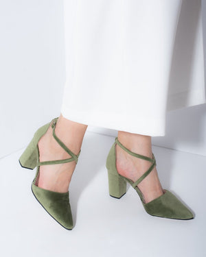 Green velvet wedding shoes