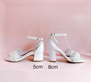 block heel wedding white leather sandals