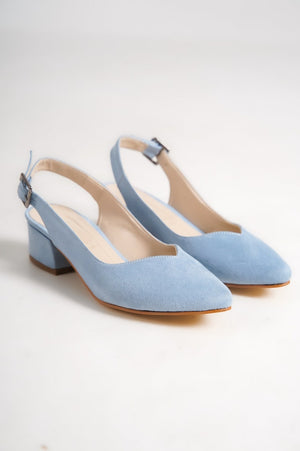 BABY BLUE SUEDE LOW HEEL BRIDAL SHOES