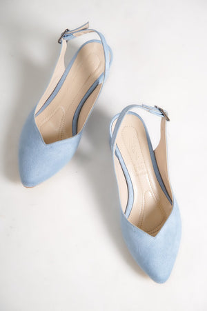 BABY BLUE SUEDE LOW HEEL BRIDAL SHOES