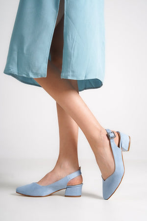 BABY BLUE SUEDE LOW HEEL BRIDAL SHOES