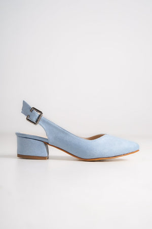 BABY BLUE SUEDE LOW HEEL BRIDAL SHOES