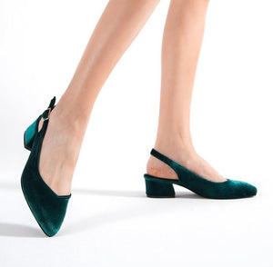 GREEN Boho Low Block Heels