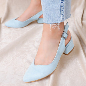 BABY BLUE SUEDE LOW HEEL BRIDAL SHOES