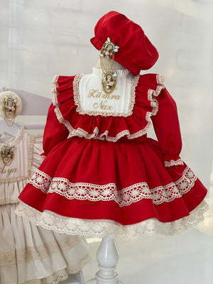 First Birthday Dress, Vintage Baby Girl Red Dress