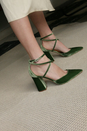 Green Velvet Bridal Heels