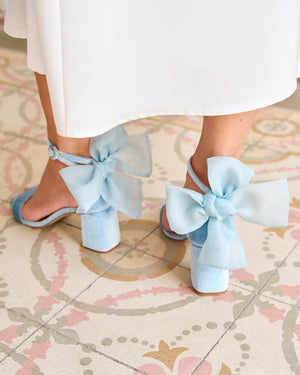 Blue Leather Block Heel Sandals