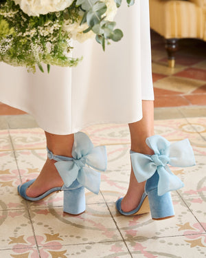 Blue Leather Block Heel Sandals