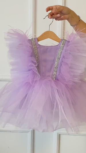 Lavender Tulle Dress, Birthday Tutu Dress, Feather Purple Tulle Dress, Lilac Tulle Dress