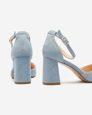 Blue Leather Block Heel Sandals