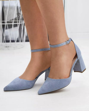 Blue Leather Block Heel Sandals