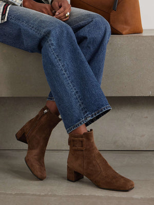 Tres Vivier Suede Buckle Ankle Booties