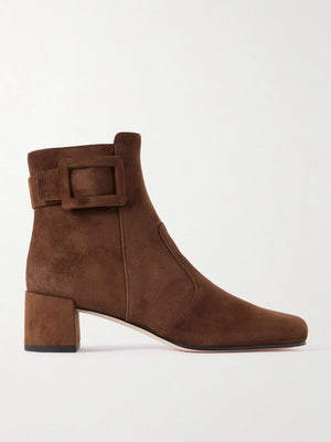 Tres Vivier Suede Buckle Ankle Booties