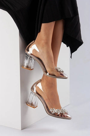 New Women Pumps Elegant Pointed Toe Rhinestones High Heels, Female Comfort and Chic Wedding Shoes, Ladies Sexy Transparent Pumps cemrestore